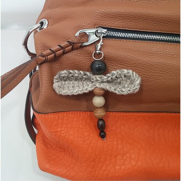 Artisan Firefly Keychain Crochet Wings Vintage Beads Earthy Bag Charm Purse - Picture 6 of 12